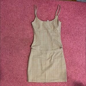 NWT Elegant Tan Plaid tank and skirt set
